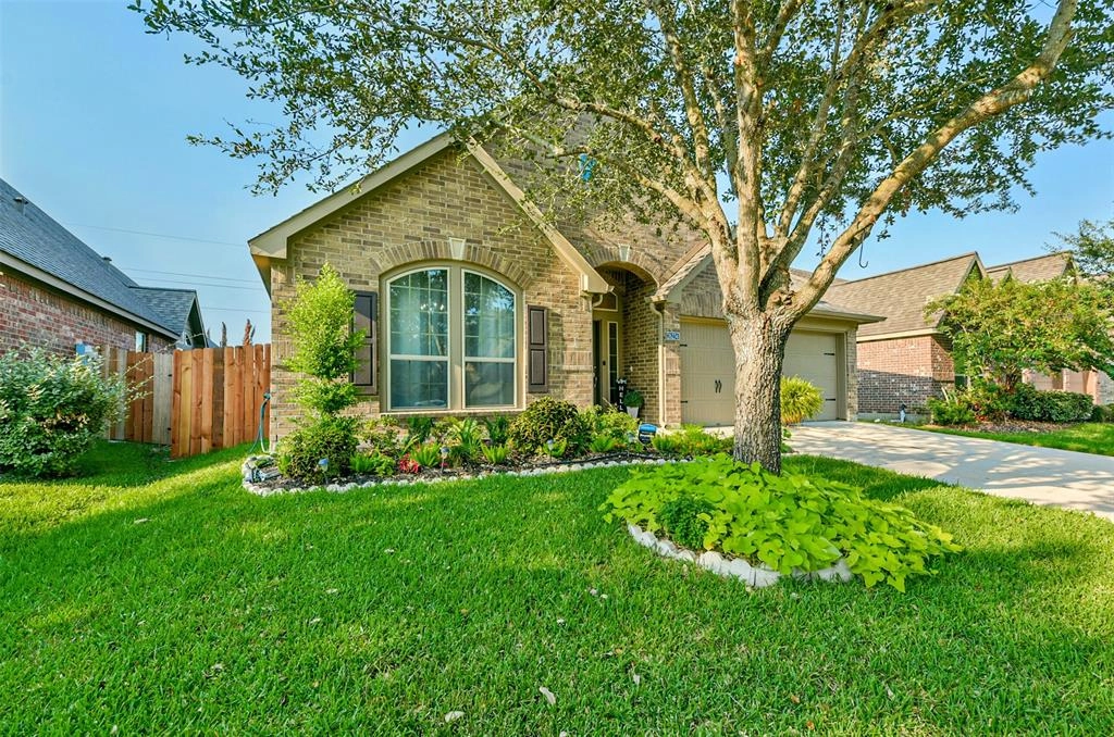 A house with a tree in the front yard
